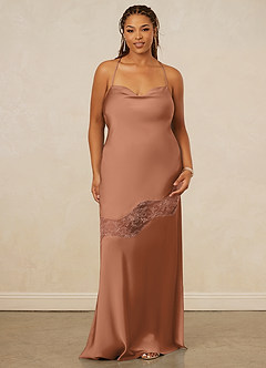 Christian Siriano Bridal for Azazie 1012 Bridesmaid Dresses Bronzer Sheath Lace Stretch Satin Dress image11