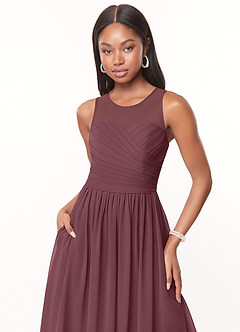Azazie Nina Bridesmaid Dresses Sangria A-Line Pleated Chiffon Dress image5