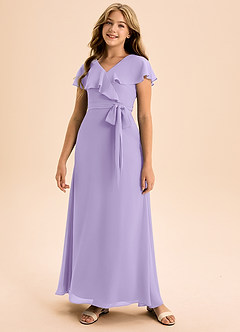 Azazie Lainey Junior Lilac A-Line with Pockets Chiffon Dress image4