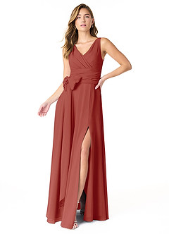 Azazie Bianca Final Sale Rust A-Line Pleated Chiffon Dress image1