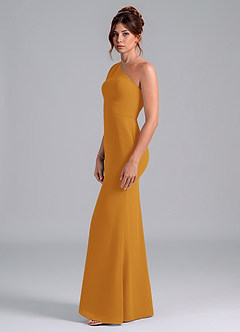 Azazie Rinna Bridesmaid Dresses Butterscotch Mermaid One Shoulder Chiffon Dress image4