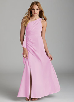 Azazie Maive Junior Candy Pink A-Line Pleated Chiffon Dress image1