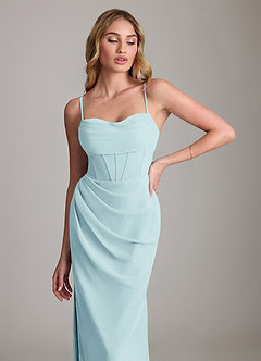 Azazie Mai Bridesmaid Dresses Sea Glass Sheath Pleated Chiffon Dress image5