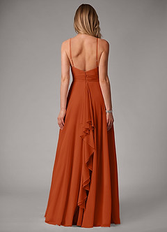 Azazie Amalia Robes de demoiselle d'honneur Robe Trapèze en Mousseline de soie Plissée Orange Brûlée image6