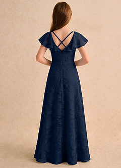 Azazie Narin Girls Formal Robe Demoiselle D'honneur Fillette Robe Trapèze en Blumen-Burnout avec manches Bleu Marine Foncé image2