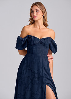 Azazie Mirian Brudtärnklänningar Klä av A-Linje i Blommig Utbrändhet Älskling Halsringning Mörk Marinblå image2