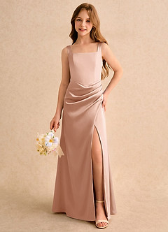 Azazie Noah Girls Formal Sukienki dla dziewczynek sypiących kwiaty Osłona Plisowana Satyna elastyczna Długość podłogi Sukienka image3