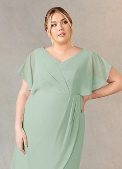 Azazie Julia Final Sale Agave Sheath V-Neck Pleated Chiffon Dress image10