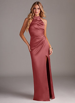 Azazie Jemma Suknie dla druhen Osłona Pofałdowany Satyna elastyczna Do ziemi Sukienka image3