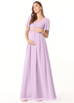 Azazie Verna Brautjungfernkleider für Schwangere A-Linie V-Hals Gerüscht Chiffon Bodenlänge Kleid image3