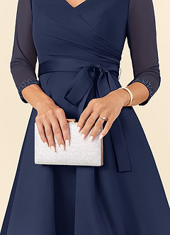 Azazie Maritza Mother of the Bride Dresses Dark Navy A-Line Pleated Matte Satin Dress image10