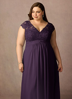 Azazie Irmeli Mother of the Bride Dresses Plum A-Line Lace Chiffon Dress image13