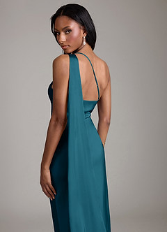 Azazie Galinda Brudtärnklänningar Klä av Sjöjungfru i Stretch Satin Ena axeln Bläckblå image2