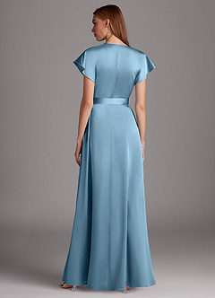 Azazie Nico Bridesmaid Dresses Steel Blue A-Line V-Neck Stretch Satin Dress image3