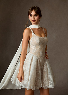 Azazie Dawn Abiti da Sposa Abito A-Line in Pizzo Diamante Bianco Nudo image5