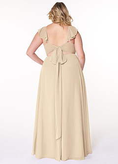 Azazie Everett Robes de demoiselle d'honneur Robe Trapèze en Mousseline de soie Col V froncé Champagne image2