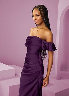 Barbie ♥ Azazie Robes de demoiselle d'honneur Robe Fourreau Convertible en Satin extensible Épaule décolletée Grain De Raisin image6