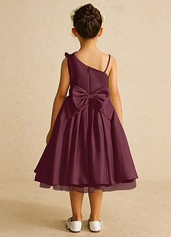 Azazie Lollipop Flower Girl Dresses Cabernet A-Line One Shoulder Matte Satin Dress image3