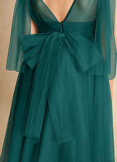Azazie Dori Robe Demoiselle D'honneur Fillette Robe Trapèze en Tulle Rayé Paon image7