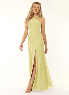 Azazie Rue Brautjungfernkleider A-Linie Halter Chiffon Kleid Zitronensorbet image5