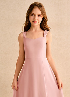 Azazie Makani Girls Formal Robe Demoiselle D'honneur Fillette Robe Trapèze en Mousseline de soie Encolure en Forme de Cœur Rosette image6