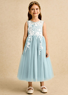 Azazie Sundae 플라워 걸 드레스 볼가운 레이스 티 길이 드레스 image7