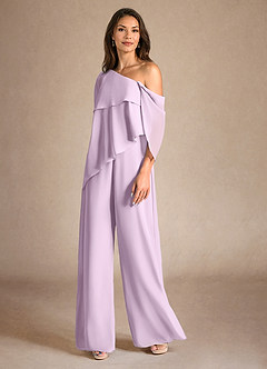 Azazie Halima Mother of the Bride Dresses Frosted Lilac Jumpsuit/Pantsuit Side Slit Chiffon Dress image2