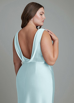 Azazie Kieryn Bridesmaid Dresses Cloud Blue Mermaid Pleated Stretch Satin Dress image14
