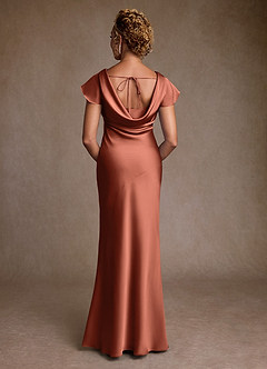 Azazie Shelby Final Sale Clay Mermaid Pleated Stretch Satin Dress image2