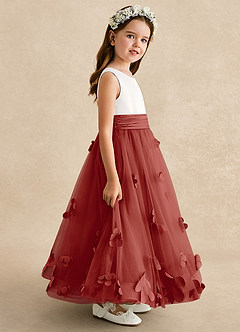 Azazie Vi Flower Girl Dresses Terracotta A-Line Sleeveless Tulle Dress image7