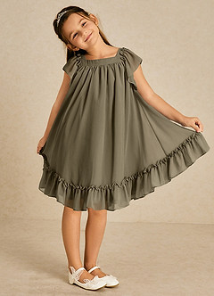 Azazie Tot Flower Girl Dresses Willow Green A-Line with Sleeves Chiffon Dress image4
