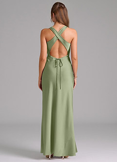 Azazie Evadne Bridesmaid Dresses Pistachio Sheath Pleated Stretch Satin Dress image2