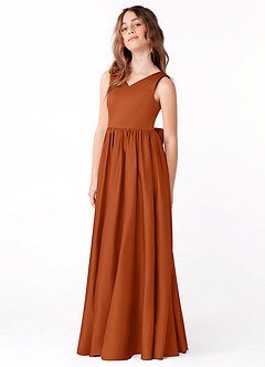 Azazie Hathaway Junior A-Linie Schleifen Matte Satin Kleid Gebranntes Orange image4
