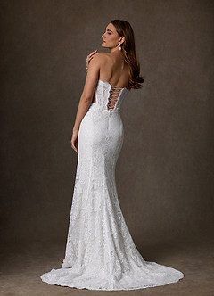 Azazie Issa Vestidos de novia Vestido de Diamante Blanco de Encaje de Corte Recto con Sin tirantes image8