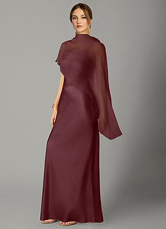 Azazie Jaleesa Brudtärnklänningar Klänning av A-linje i Stretch Satin Hög hals Sangria image4