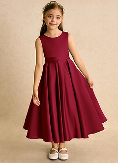 Azazie Junebuj Blumenmädchenkleider Ballkleid Plissee Matte Satin Kleid Burgunderrot image6