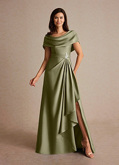 Azazie Branford vestidos de madre de la novia Vestido de Pistacho de Satén Elástico de Corte En A con Plisado image1