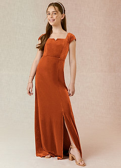 Azazie Gabi Junior Terracotta A-Line Velvet Dress image3