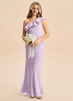 Azazie Alissa Junior Linia A Marszczony Szyfon Długość podłogi Młodsza druhna Sukienka image4