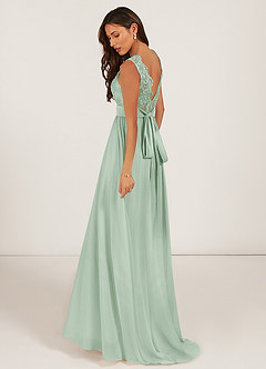 Azazie Gertrude Bridesmaid Dresses Agave A-Line Lace Chiffon Dress image4