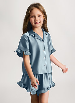 front Mädchen-Pyjama-Set mit Rüschen und kurzen Ärmeln