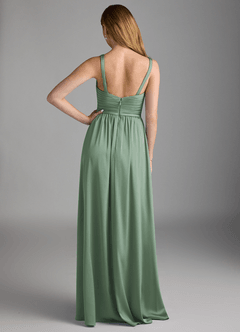 Azazie Chanel Bridesmaid Dresses Matcha A-Line Pleated Stretch Satin Dress image2