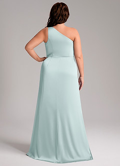 Azazie Phaedra Bridesmaid Dresses Mist A-Line One Shoulder Stretch Satin Dress image9