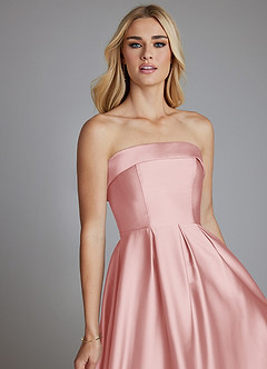 Azazie Lucienne Bridesmaid Dresses Powder Pink A-Line Strapless Stretch Satin Convertible Dress image7