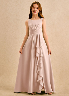 Azazie Chibi Girls Formal Abiti da Ragazza di Fiori Abito A-Line in Chiffon Plissettato Rosa Inglese image3