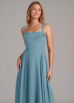Azazie Shaude Bridesmaid Dresses Moody Blue A-Line Pleated Chiffon Dress image5