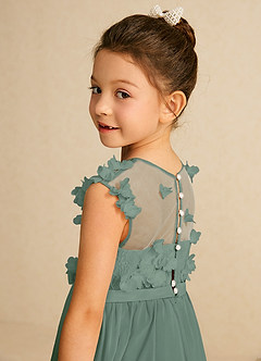 Azazie Arlo Flower Girl Dresses Eucalyptus A-Line Bow Chiffon Dress image6