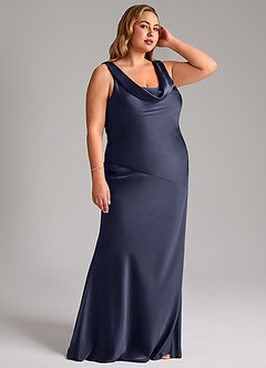 Azazie Rylina Robes de demoiselle d'honneur Robe Sirène en Satin extensible Bleu Orageux image10