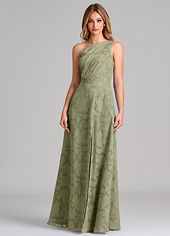 Azazie Phaedra Bridesmaid Dresses Pistachio A-Line One Shoulder Floral Burnout Dress image5
