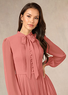 Azazie Adellah Abiti per la Madre della Sposa Abito A-Line in Chiffon Plissettato Salmone Rosa image5